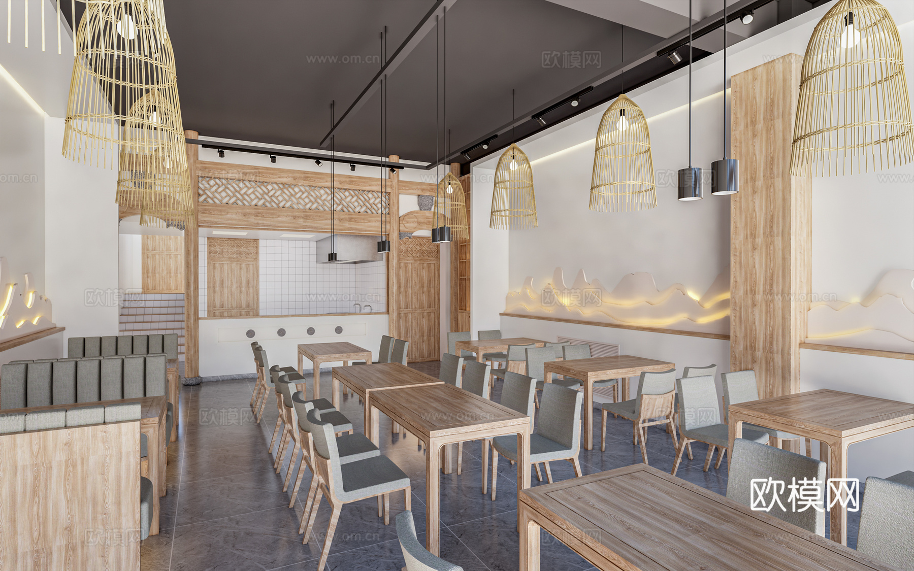  新中式快餐店su模型下载