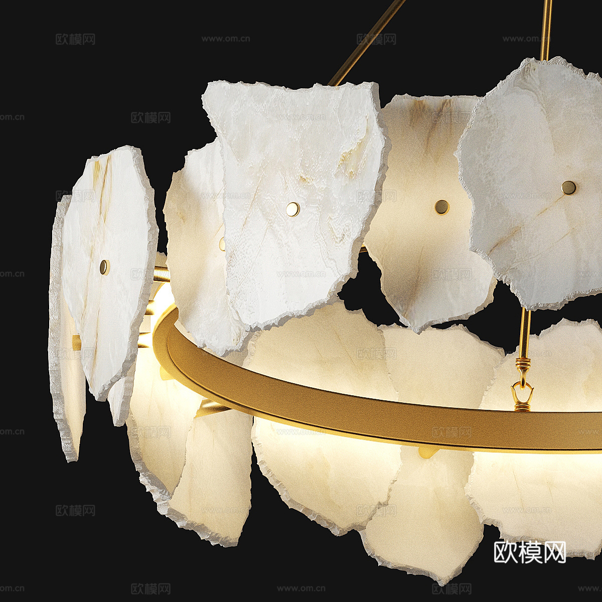 新中式轻奢圆形大理石装饰吊灯3d模型