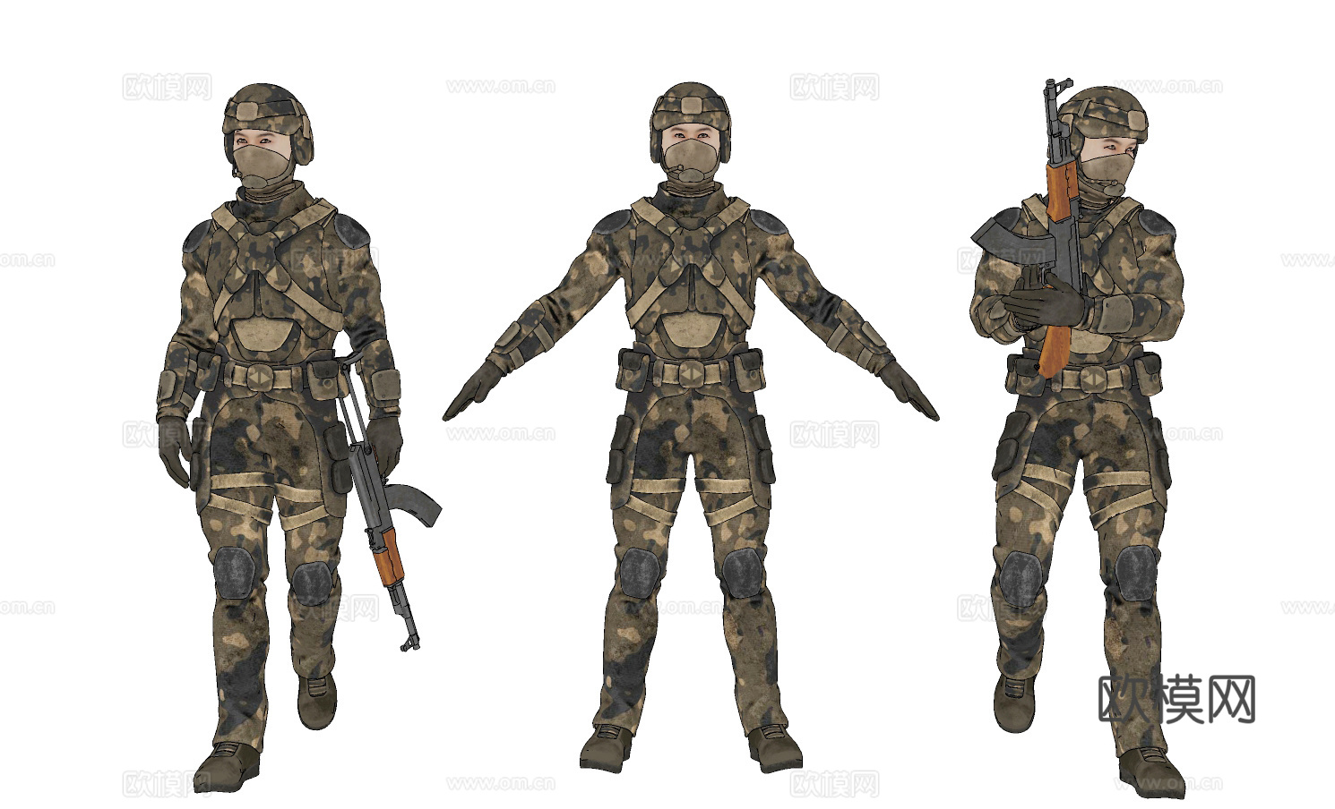 现代迷彩服士兵战士人物su模型下载