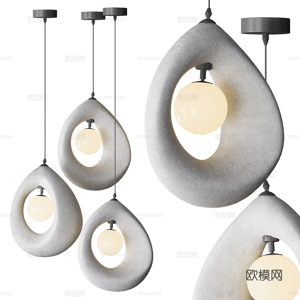 现代侘寂陶制装饰吊灯3d模型