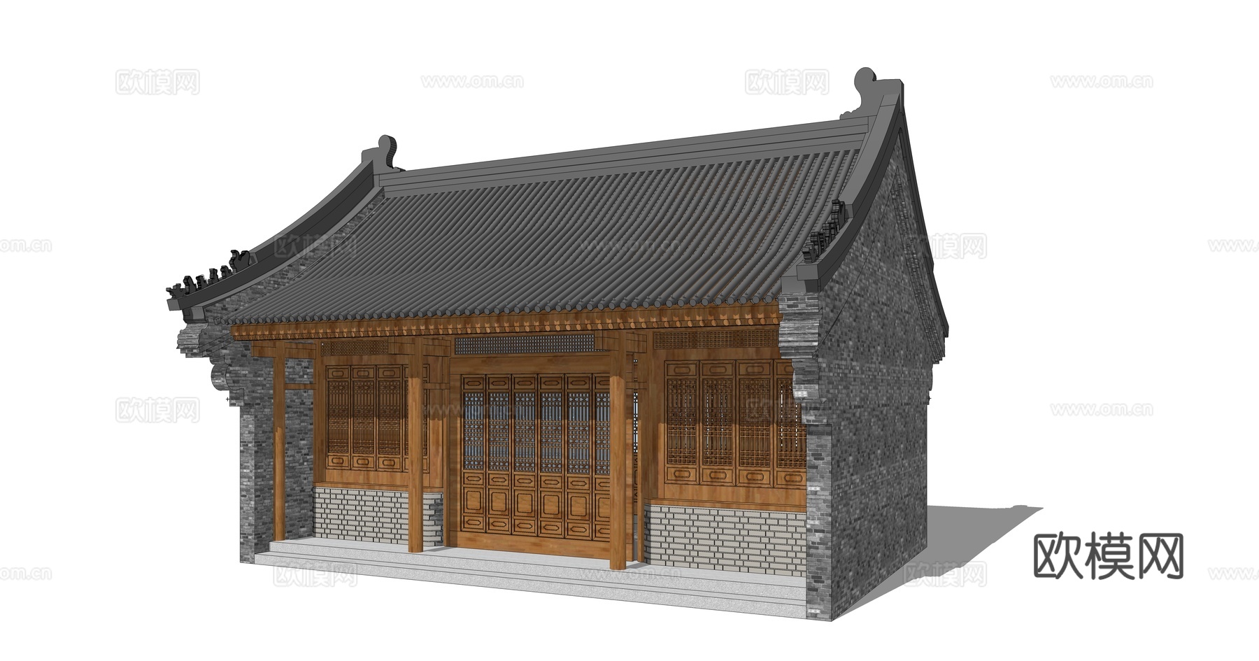 中式民房古建建筑外观su模型下载