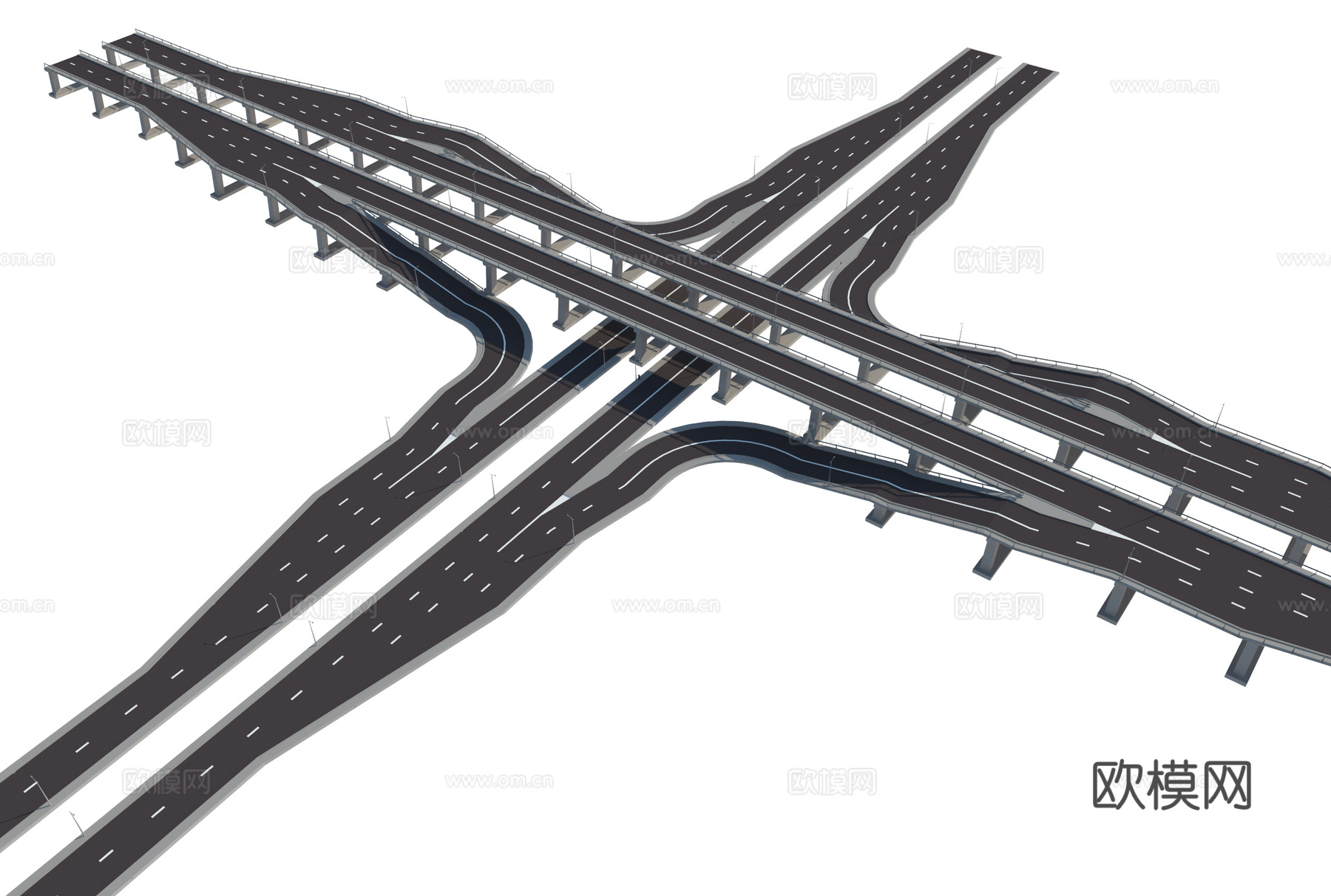 现代立交桥互通高架桥公路su模型下载