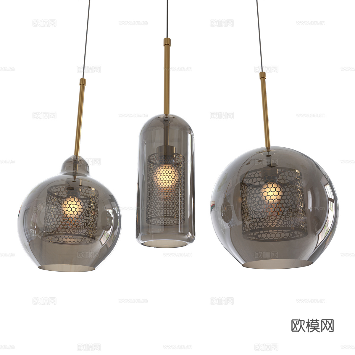 现代意式轻奢金属玻璃装饰吊灯3d模型