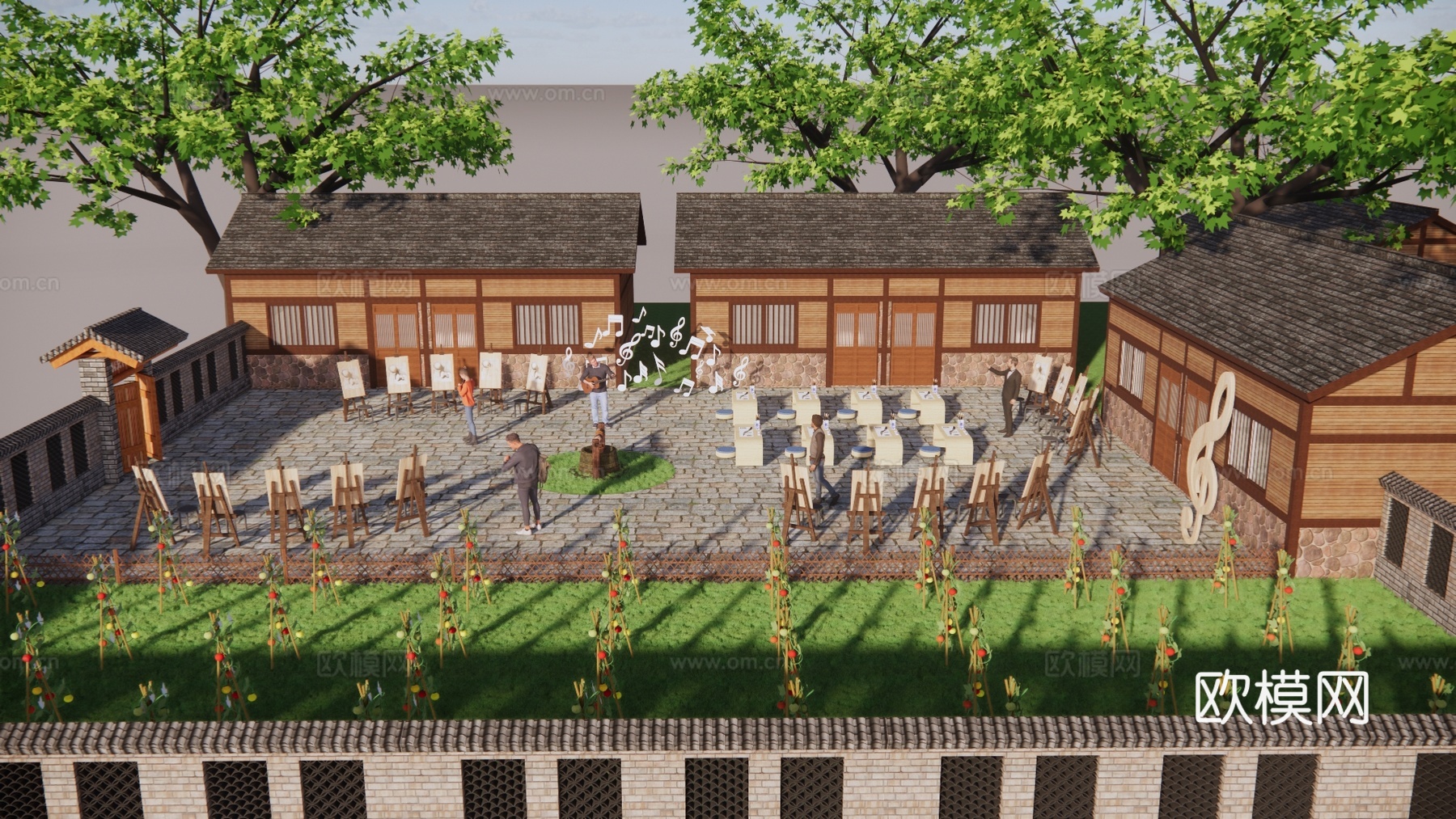 新中式乡村建筑外观su模型下载