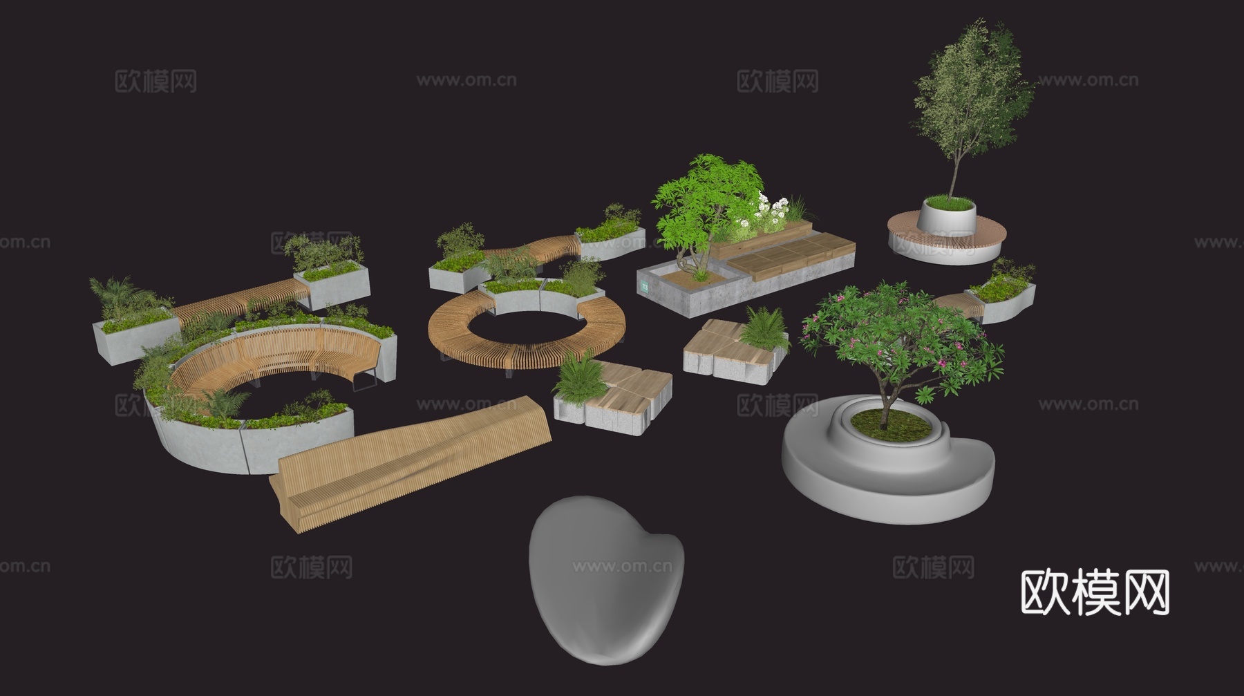 现代树池公用椅su模型下载