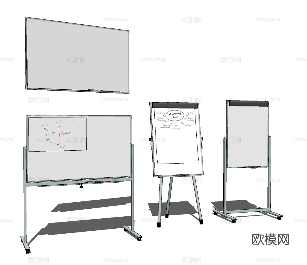 现代立式移动白板办公用品su模型下载