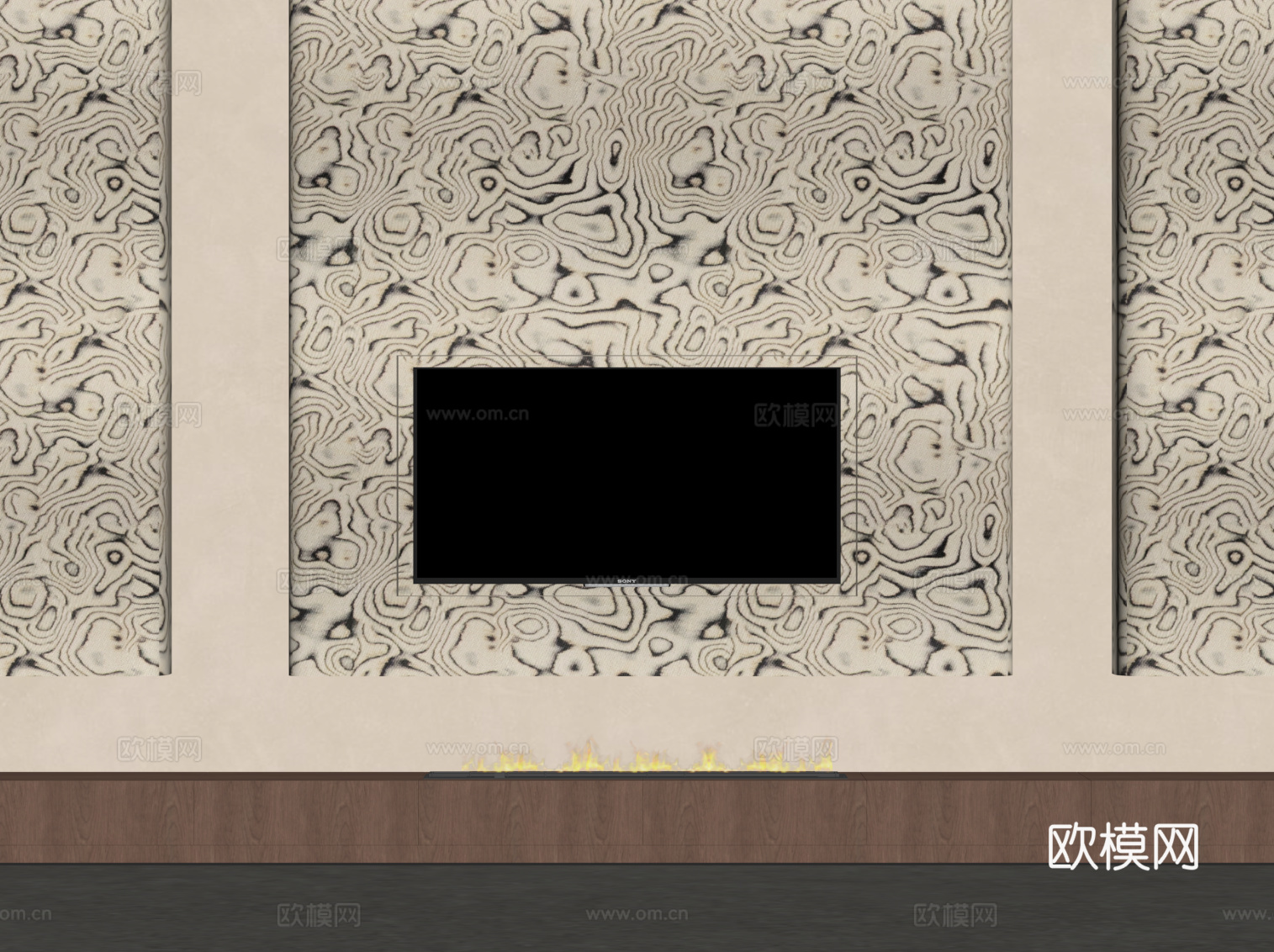 现代中古风背景墙 电视背景墙su模型