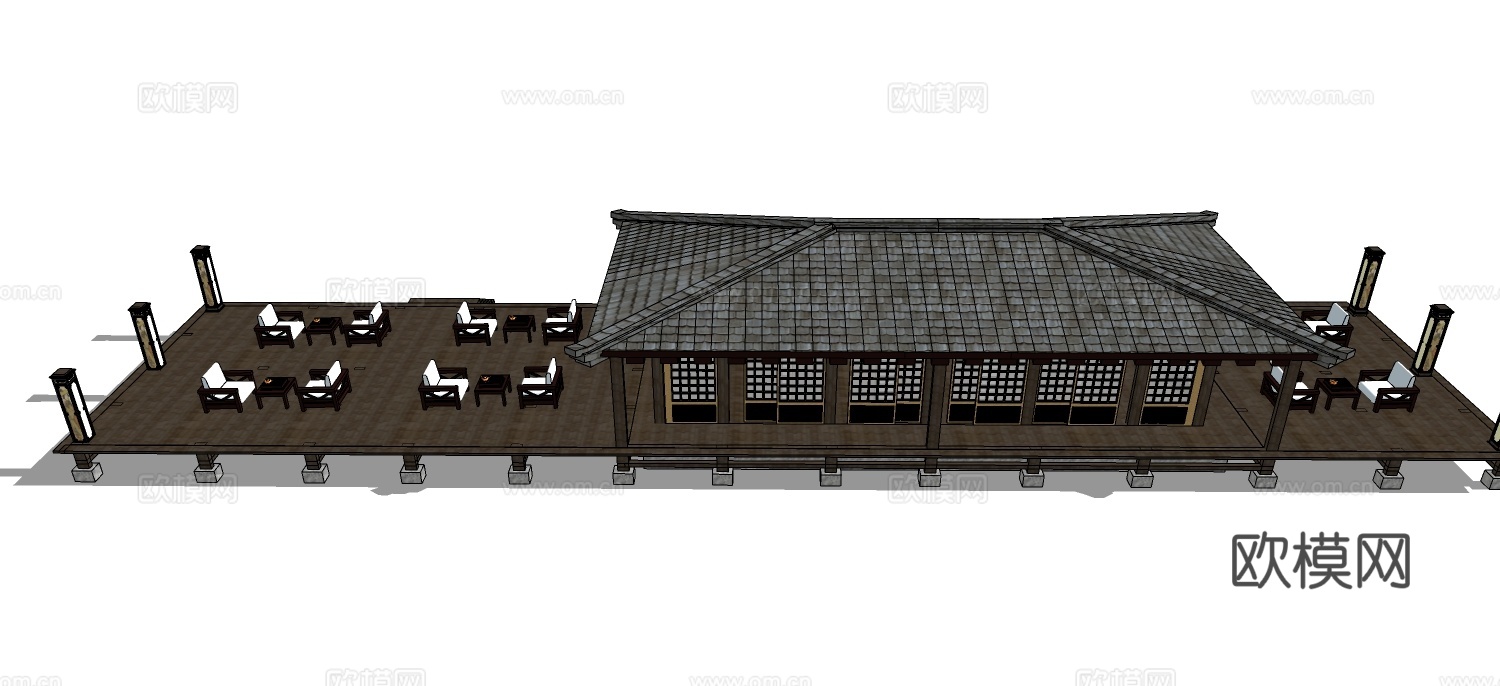 日式木屋外观su模型下载