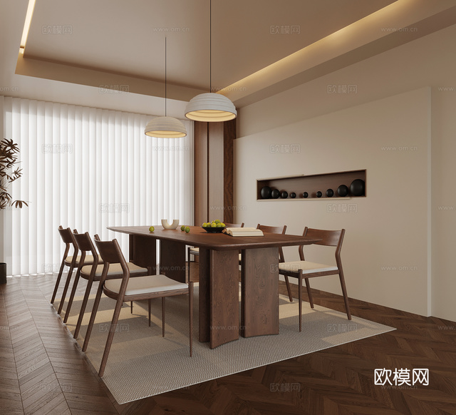 中古風餐廳 餐桌椅3d模型下載