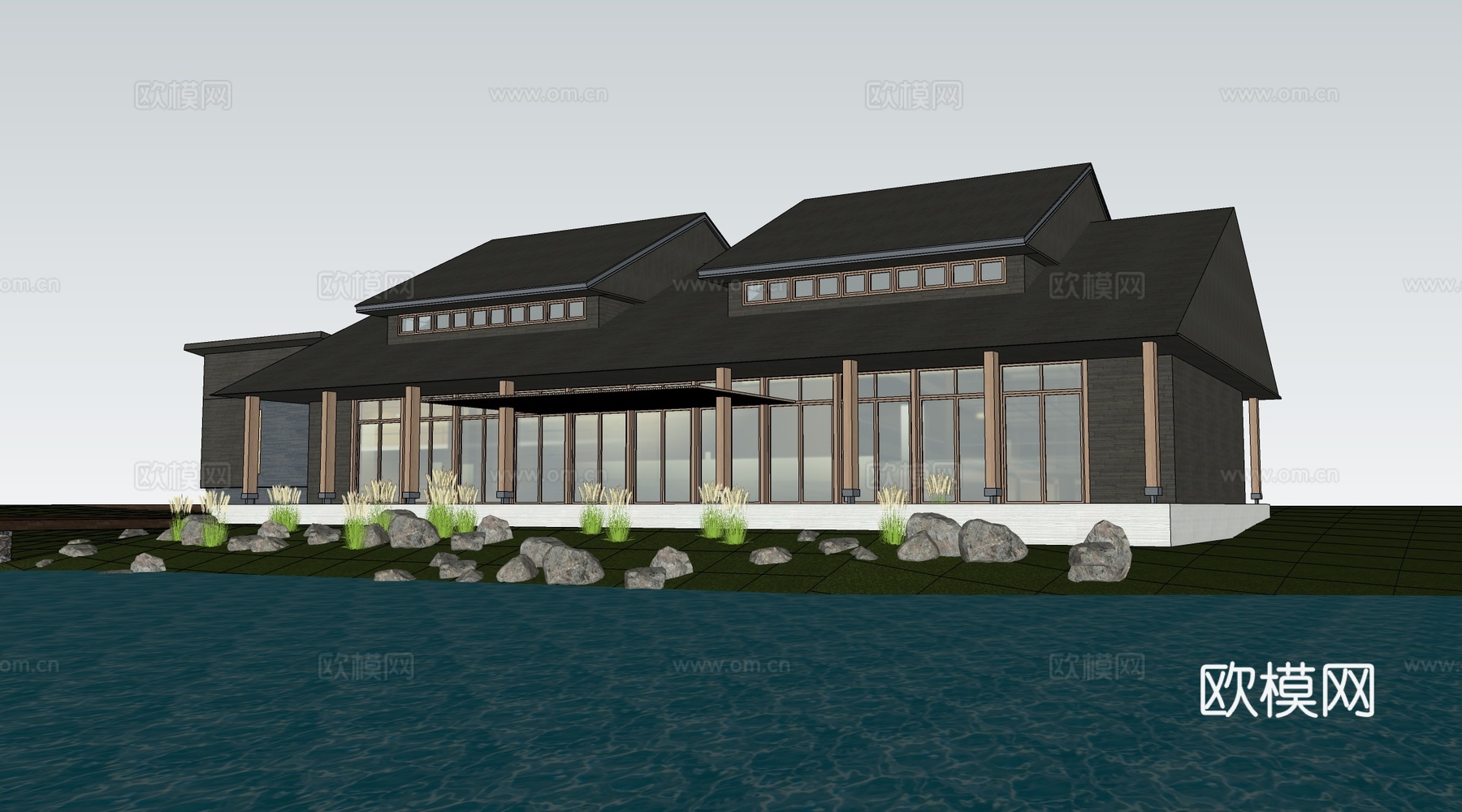 现代驿站建筑 小型公共建筑 公园建筑 商店建筑su模型