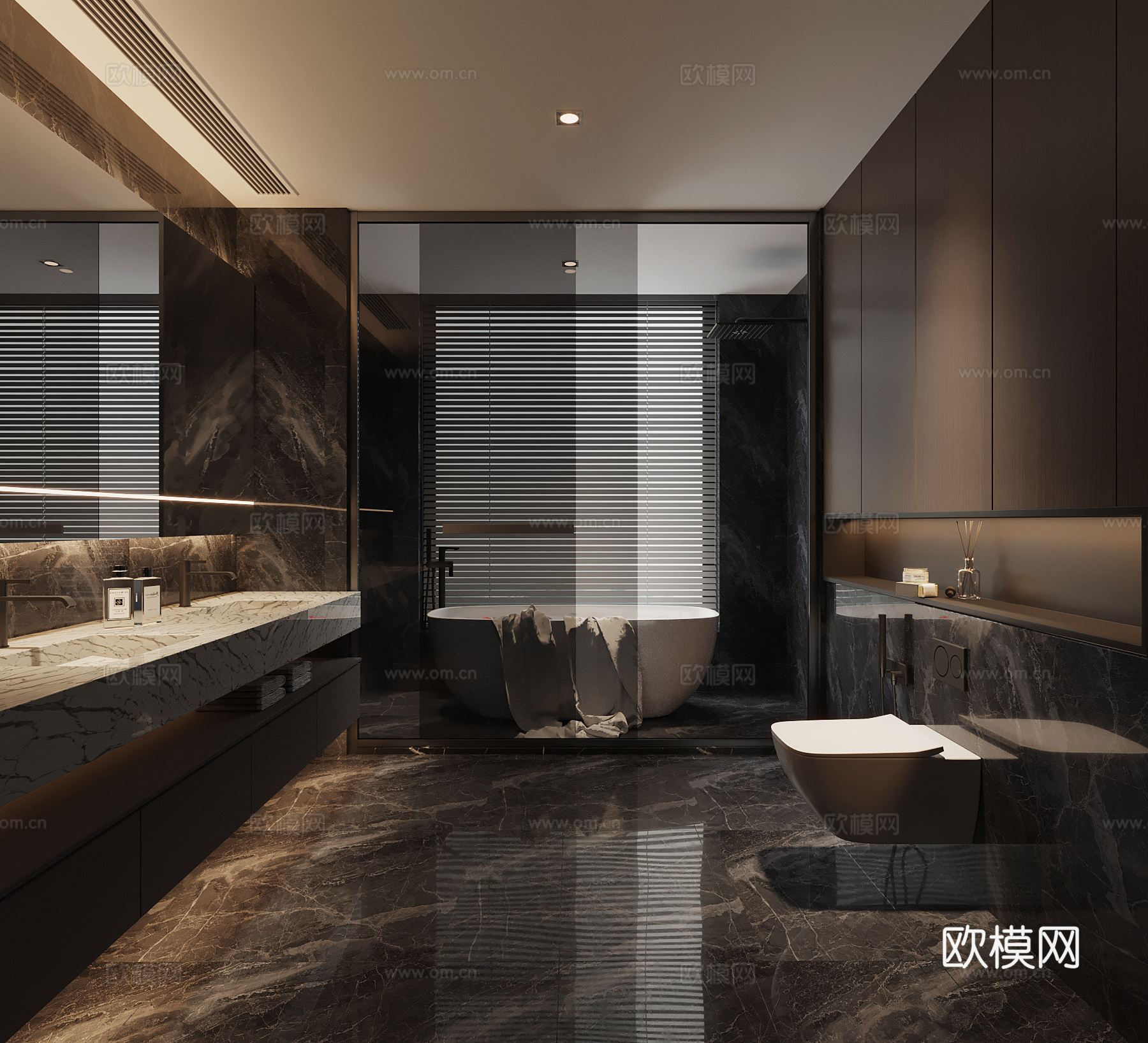 现代意式卫生间 浴室柜 淋浴间3d模型