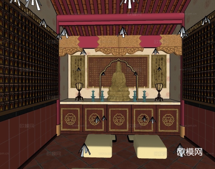 中式佛堂su模型下载