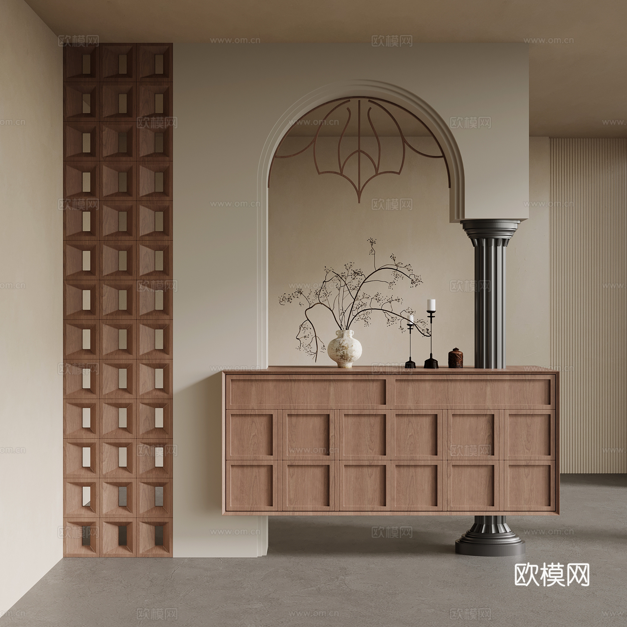 中古风玄关 入户玄关隔断su模型