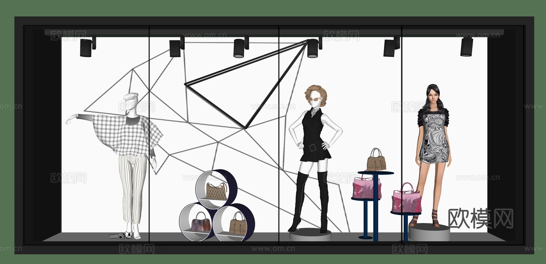 现代服装店橱窗su模型下载