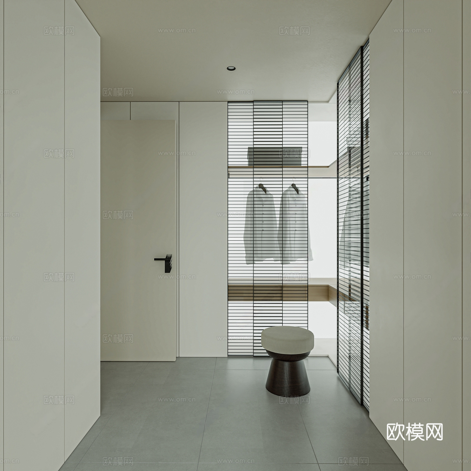 现代家装衣帽间 板式书桌椅 玻璃衣柜3d模型