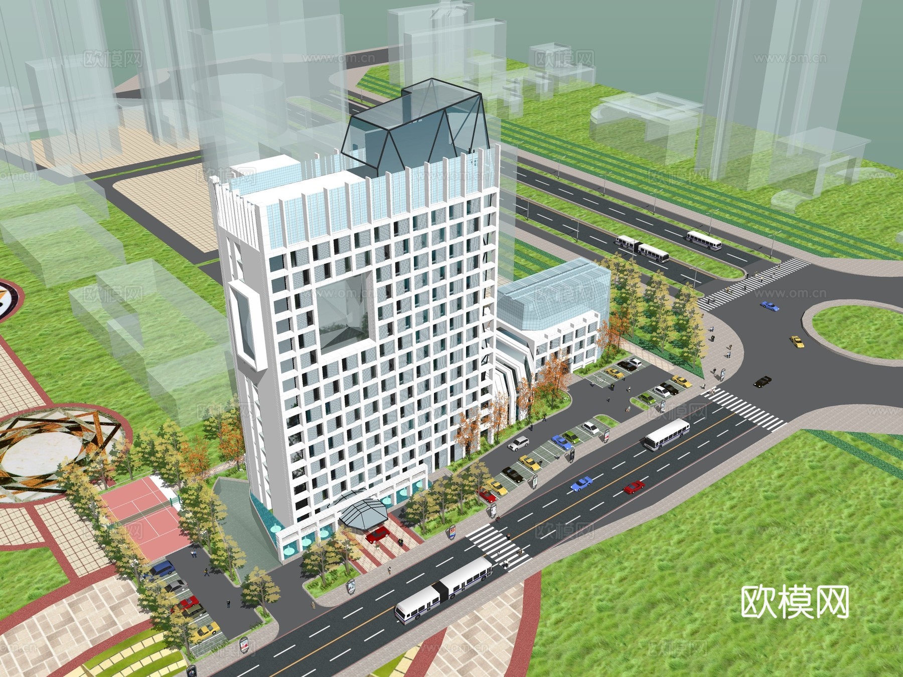 现代高层办公楼建筑外观su模型下载