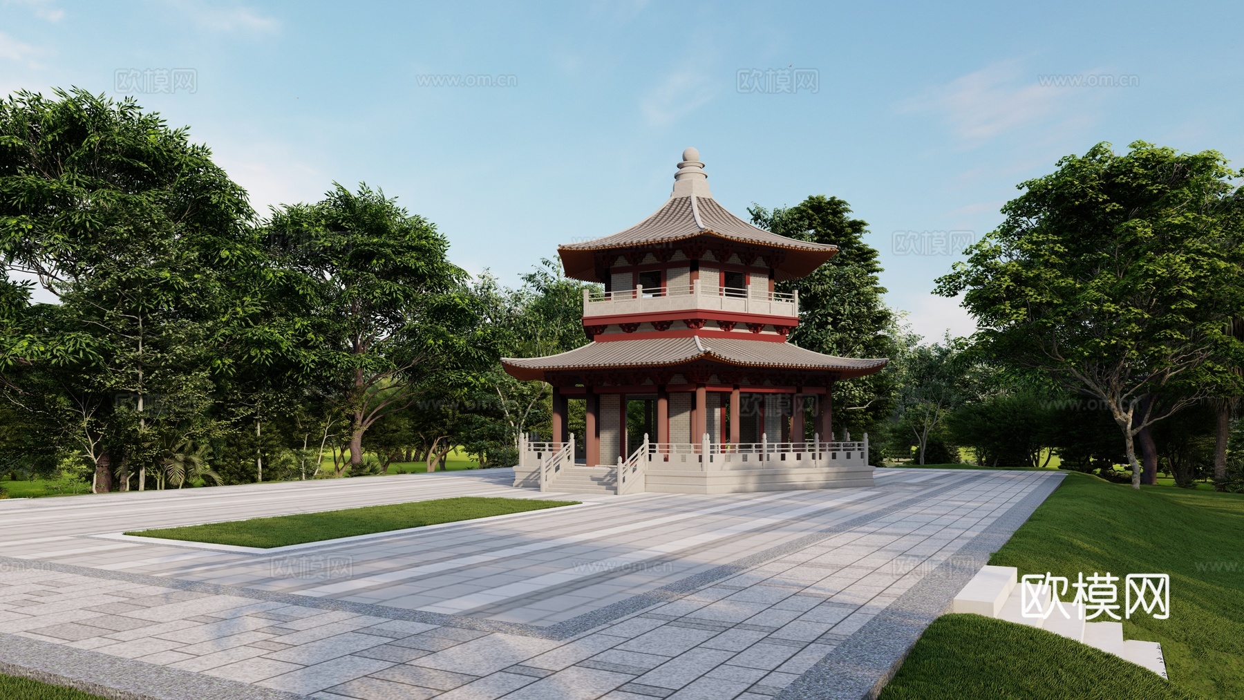 中式古建阁楼su模型下载