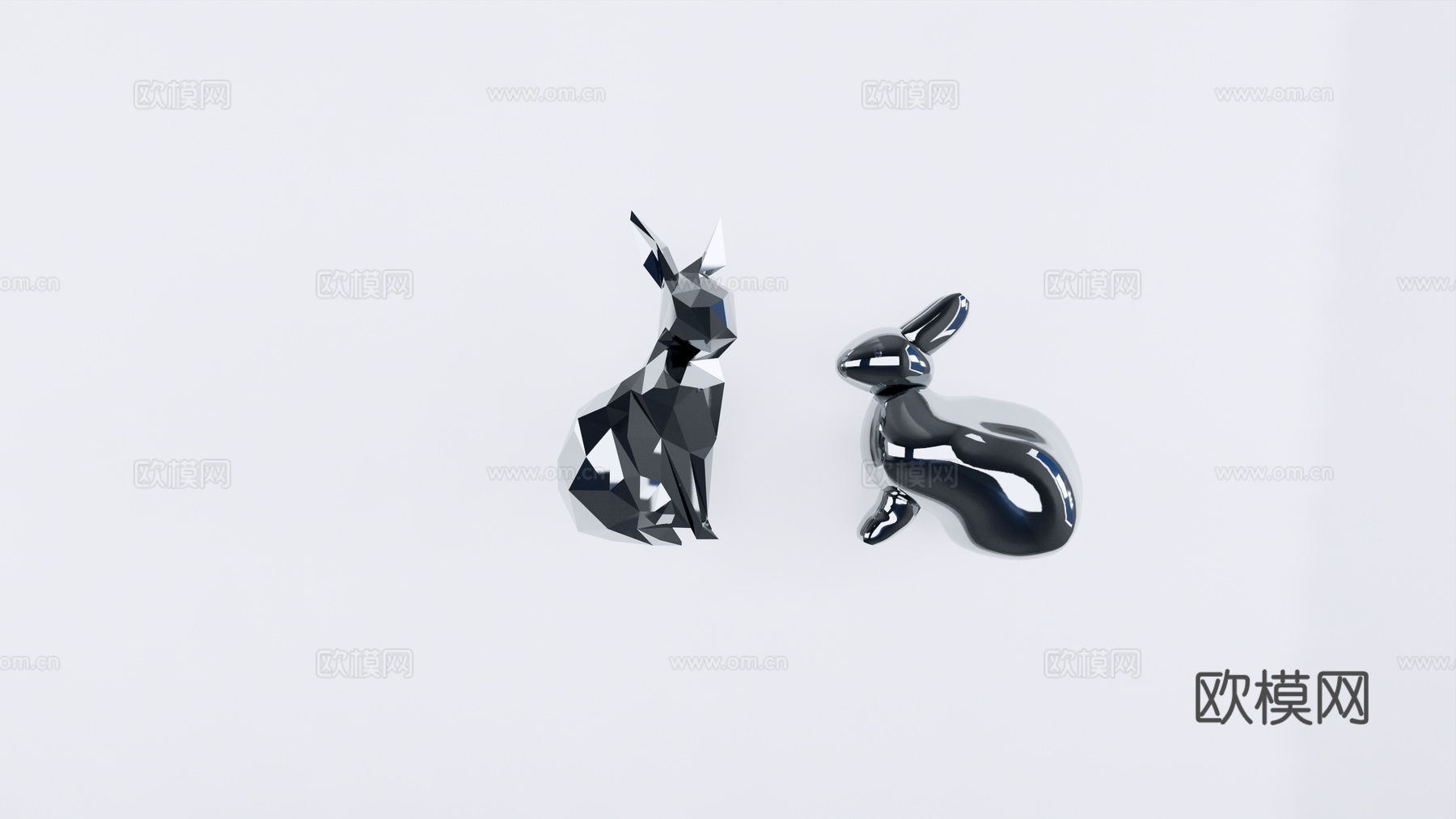 现代金属兔子摆件su模型