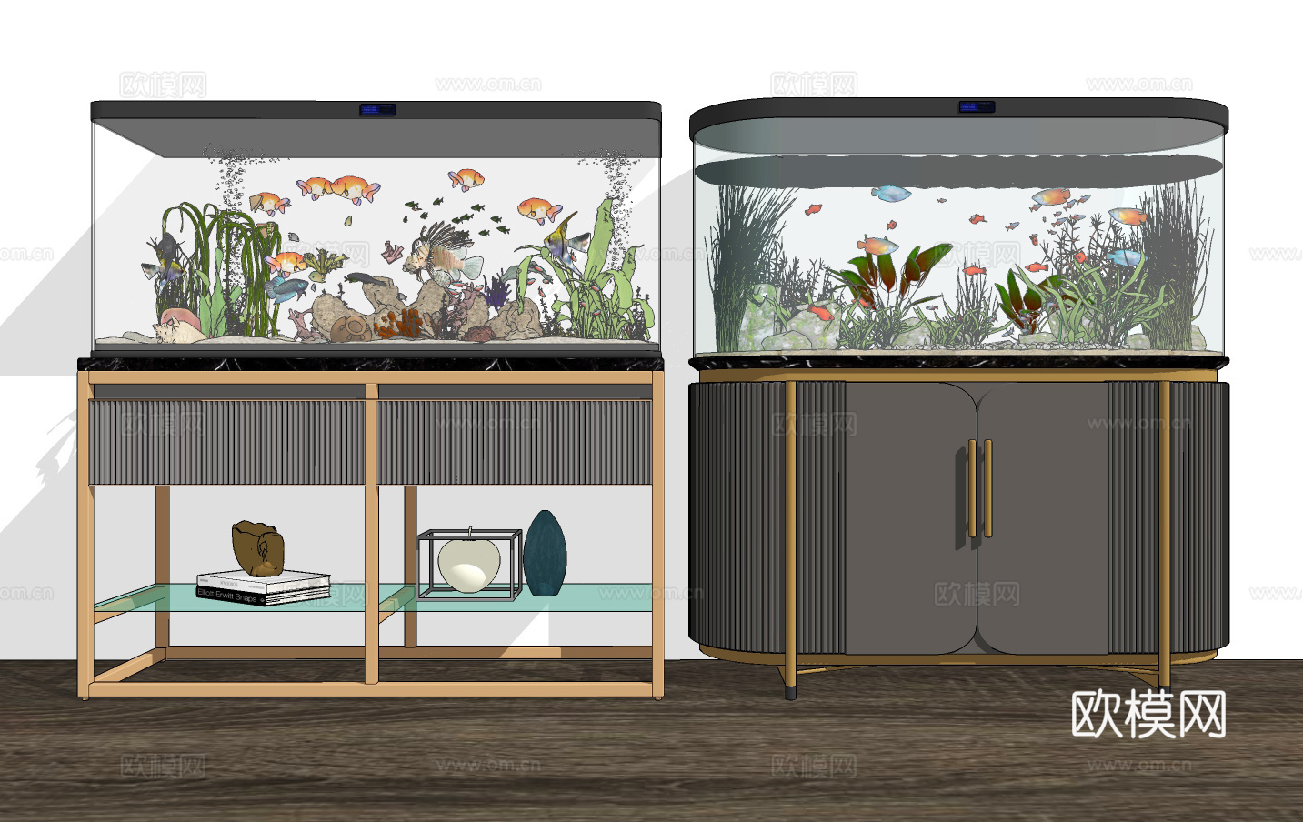 现代轻奢鱼缸水族箱su模型下载