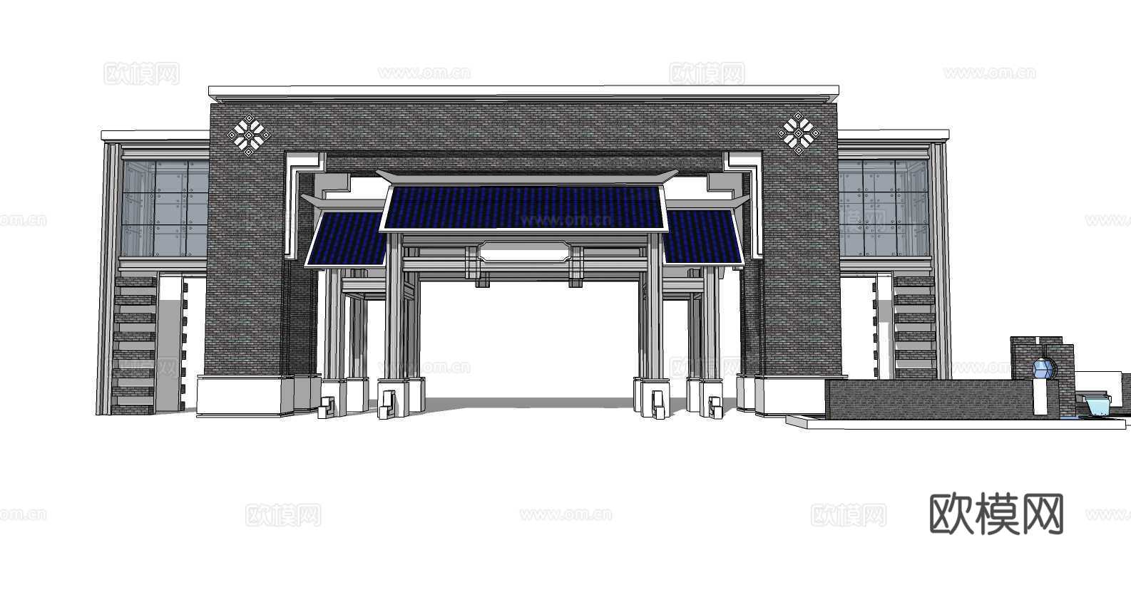 新中式大门入口su模型下载