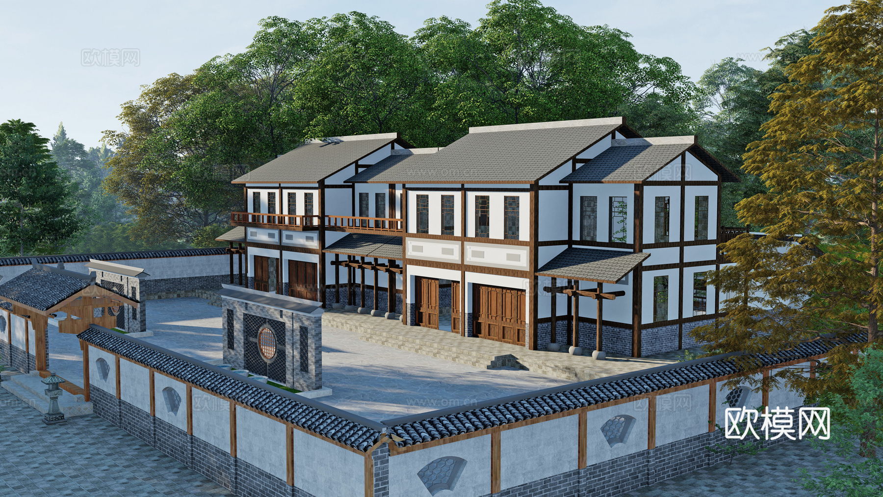 中式巴渝民居建筑外观su模型下载