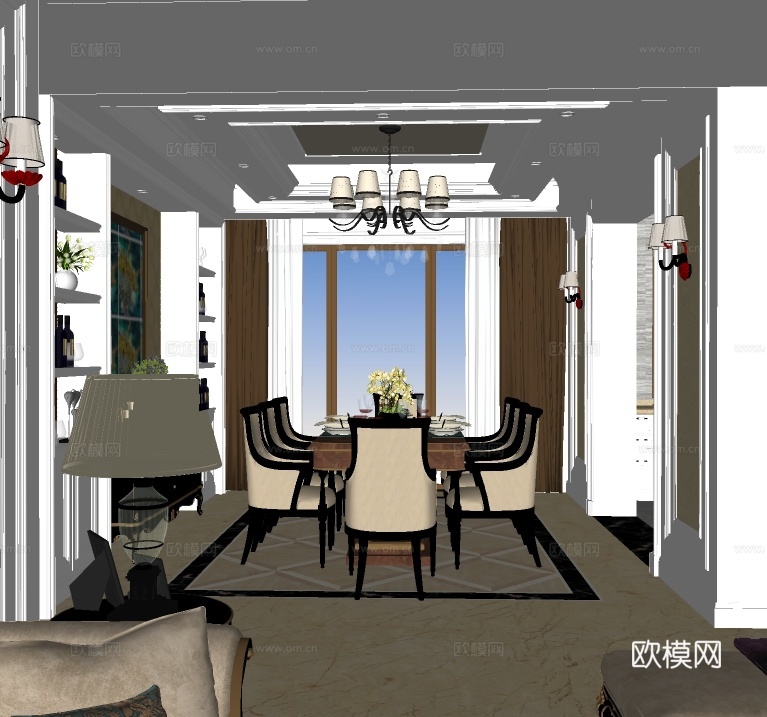 美式餐厅su模型下载
