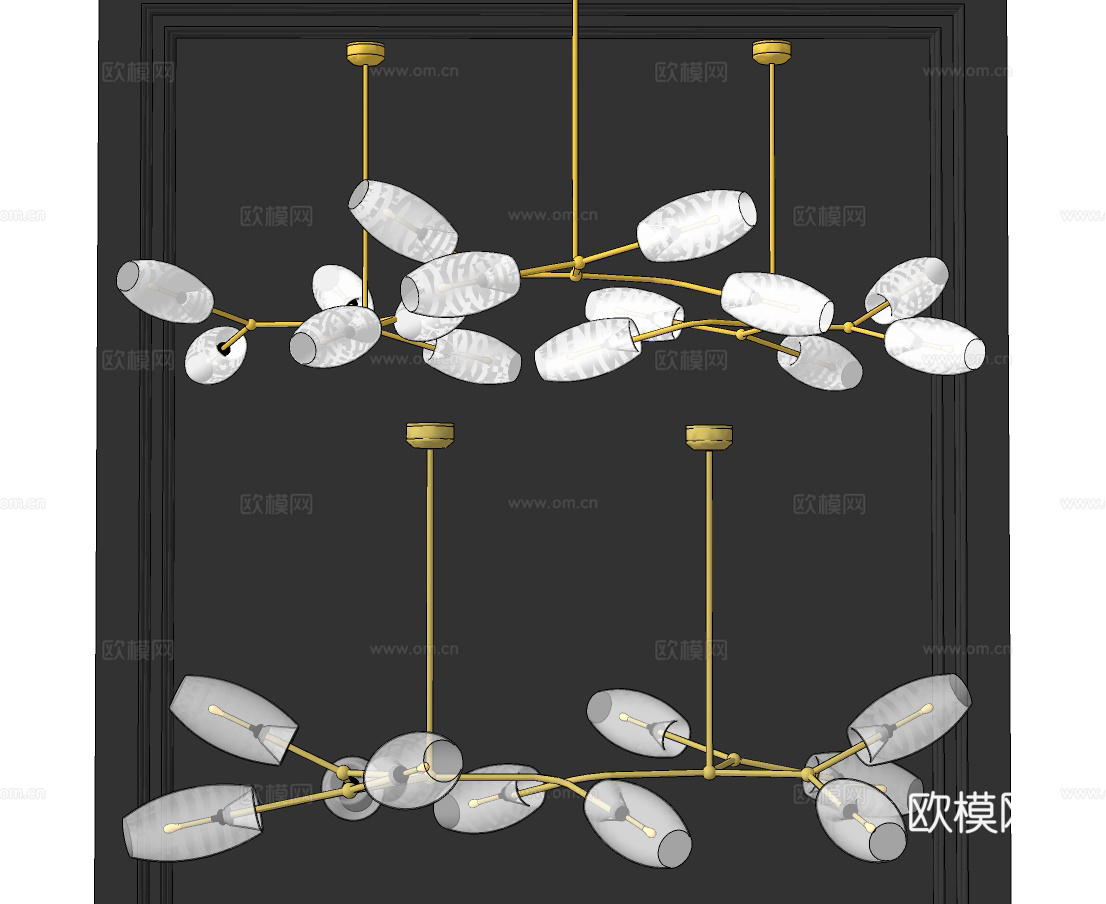 现代金属玻璃多头吊灯su模型下载