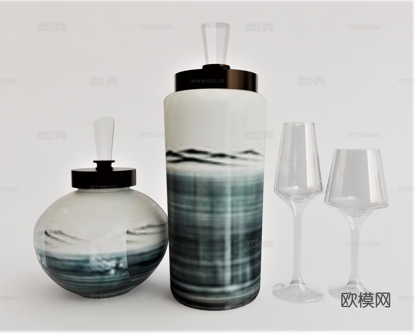 现代酒杯陶瓷酒壶su模型下载