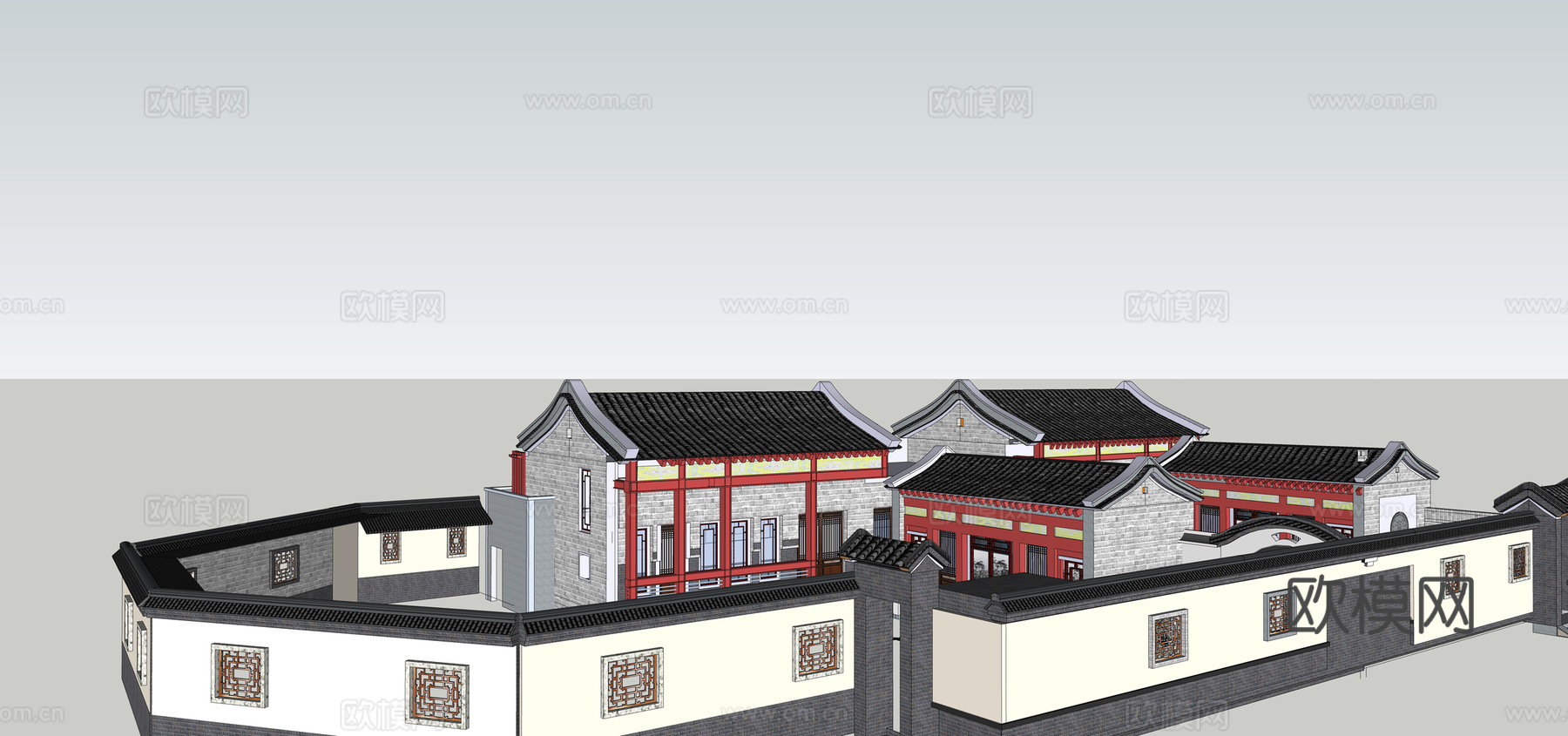 新中式四合院民居su模型下载