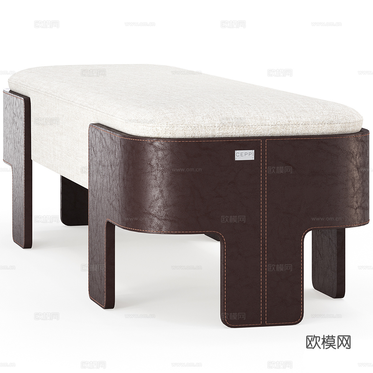 现代意式轻奢布艺皮革床尾凳 条凳 长凳3d模型