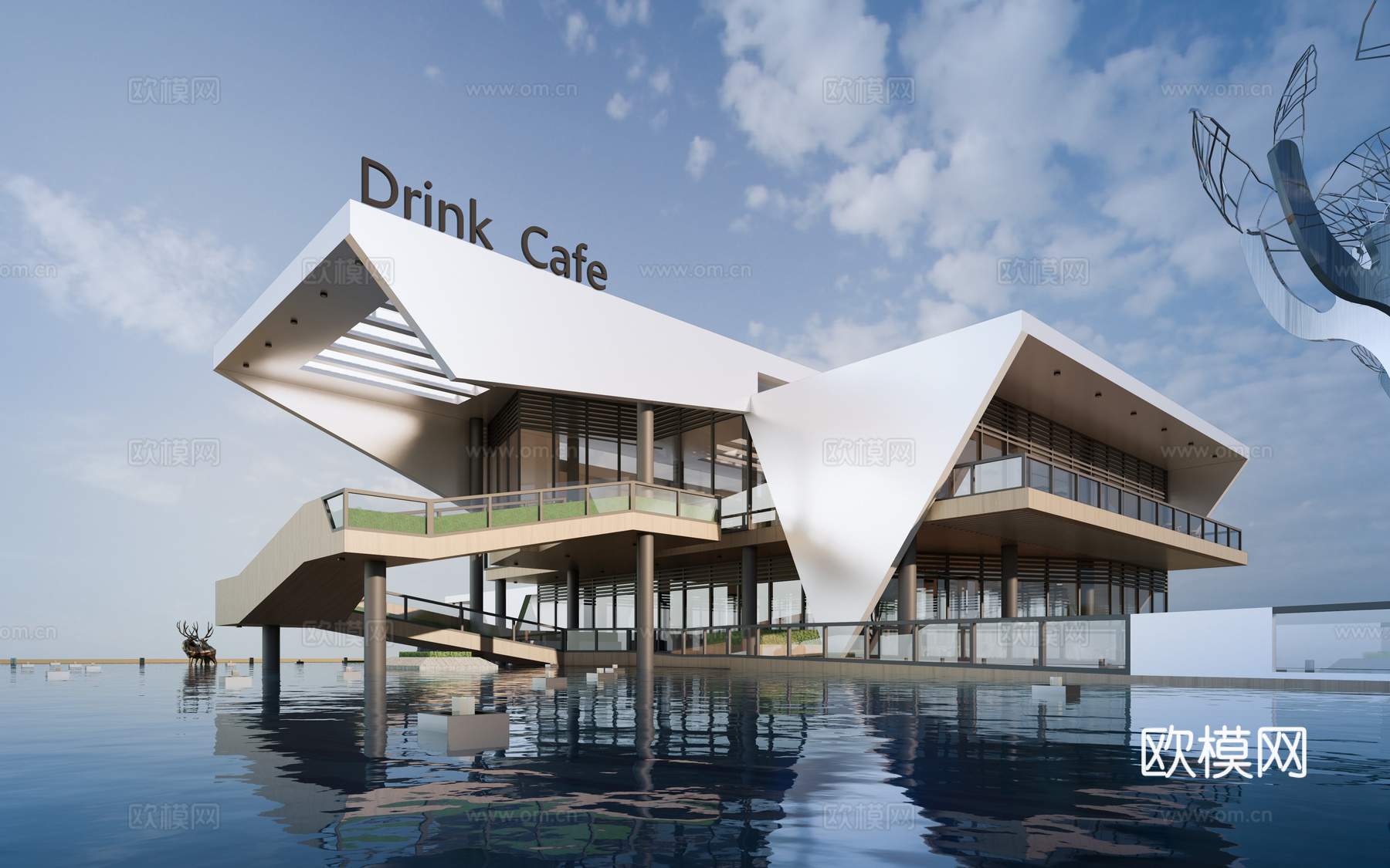现代驿站建筑 小型公共建筑 公园建筑 商店建筑su模型