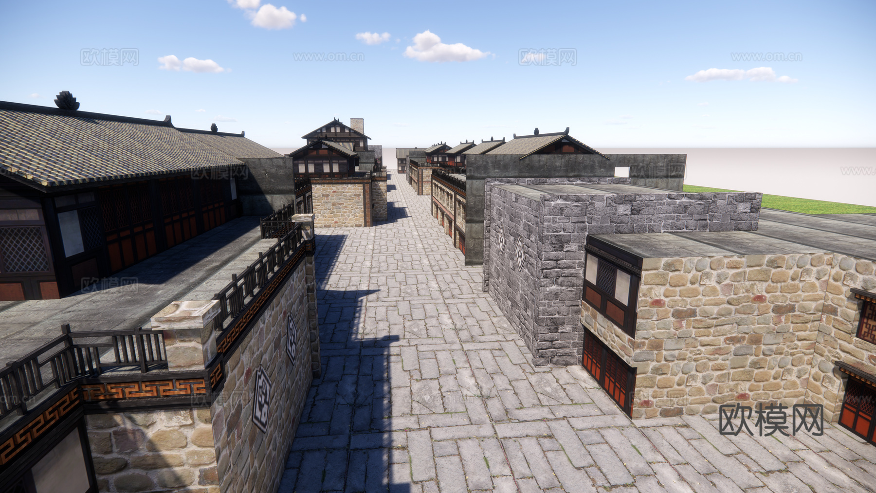 中式古建商业街su模型下载