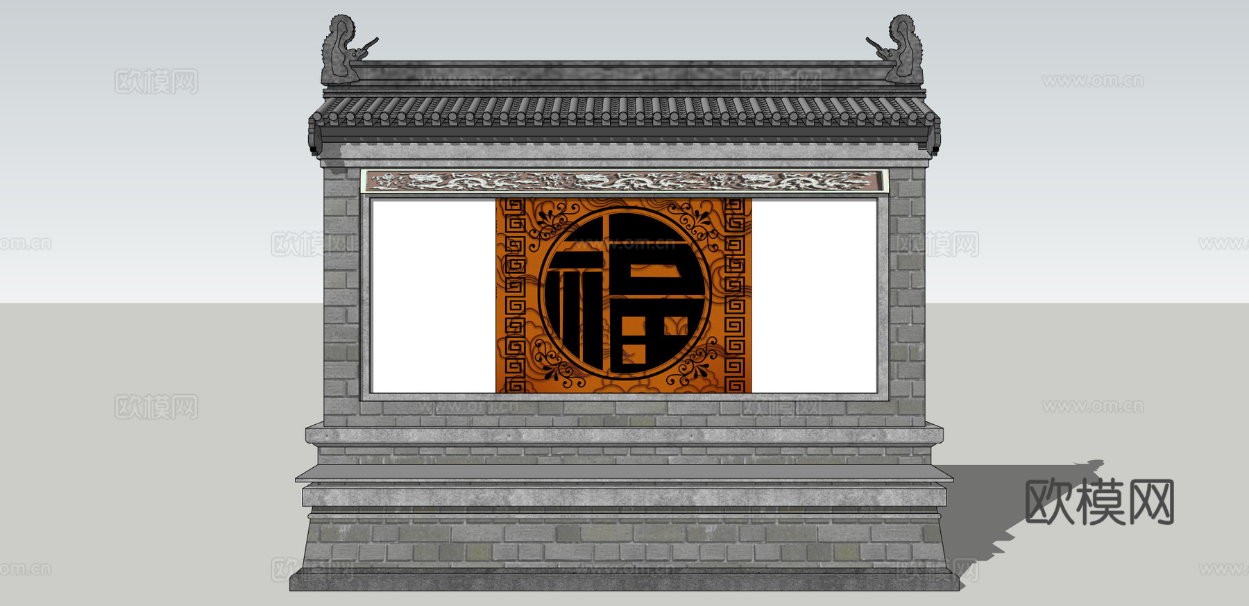 中式景墙照壁影壁su模型下载