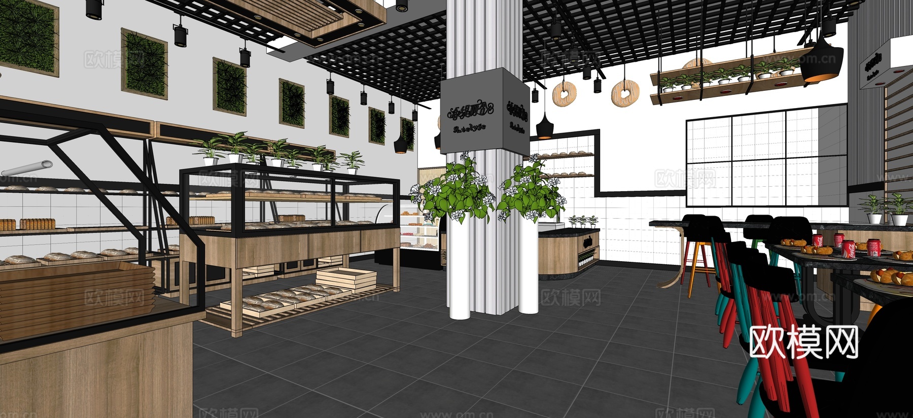 现代奶茶店su模型下载