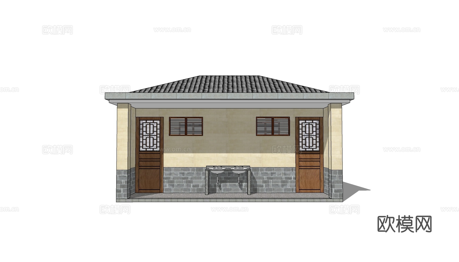 新中式公厕建筑外观su模型下载