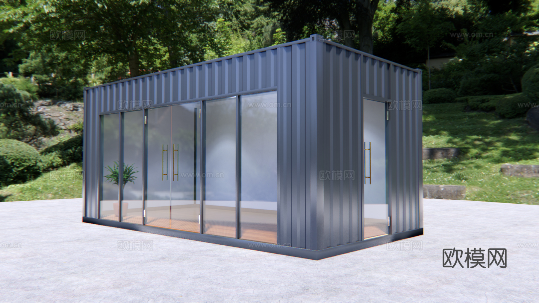 工业风集装箱建筑外观su模型下载
