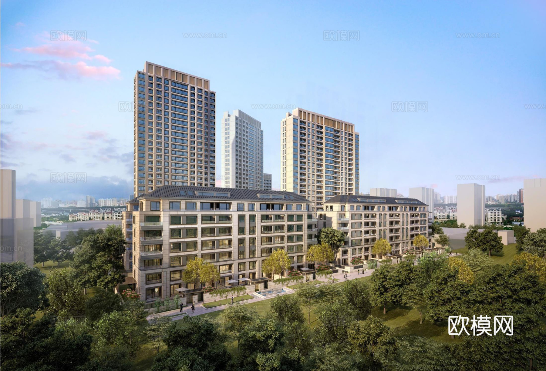 现代高层住宅小区su模型下载