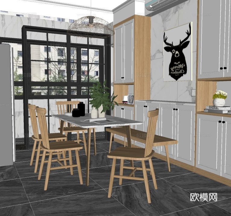北欧餐厅su模型下载
