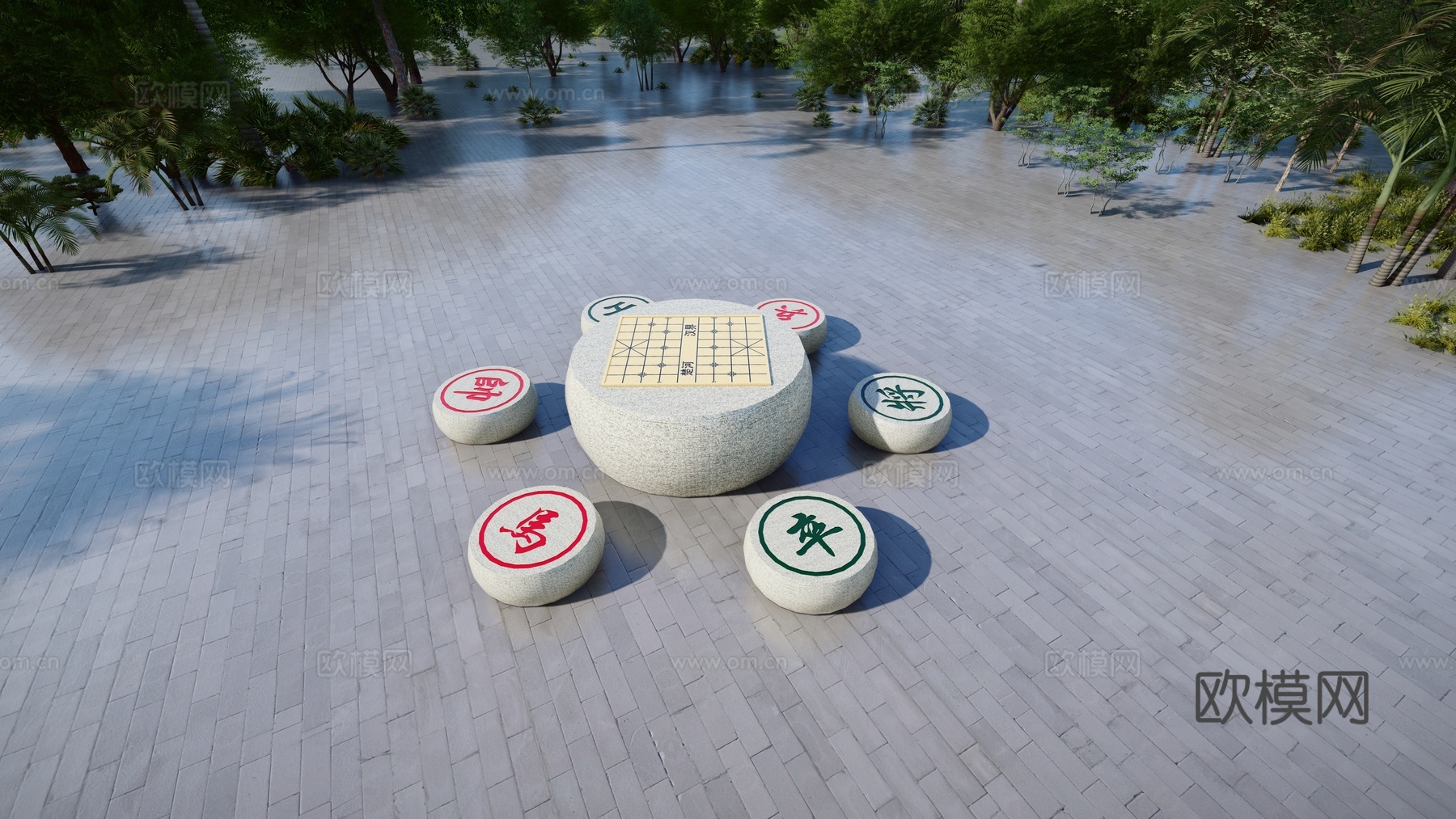 新中式棋盘休闲桌椅su模型下载