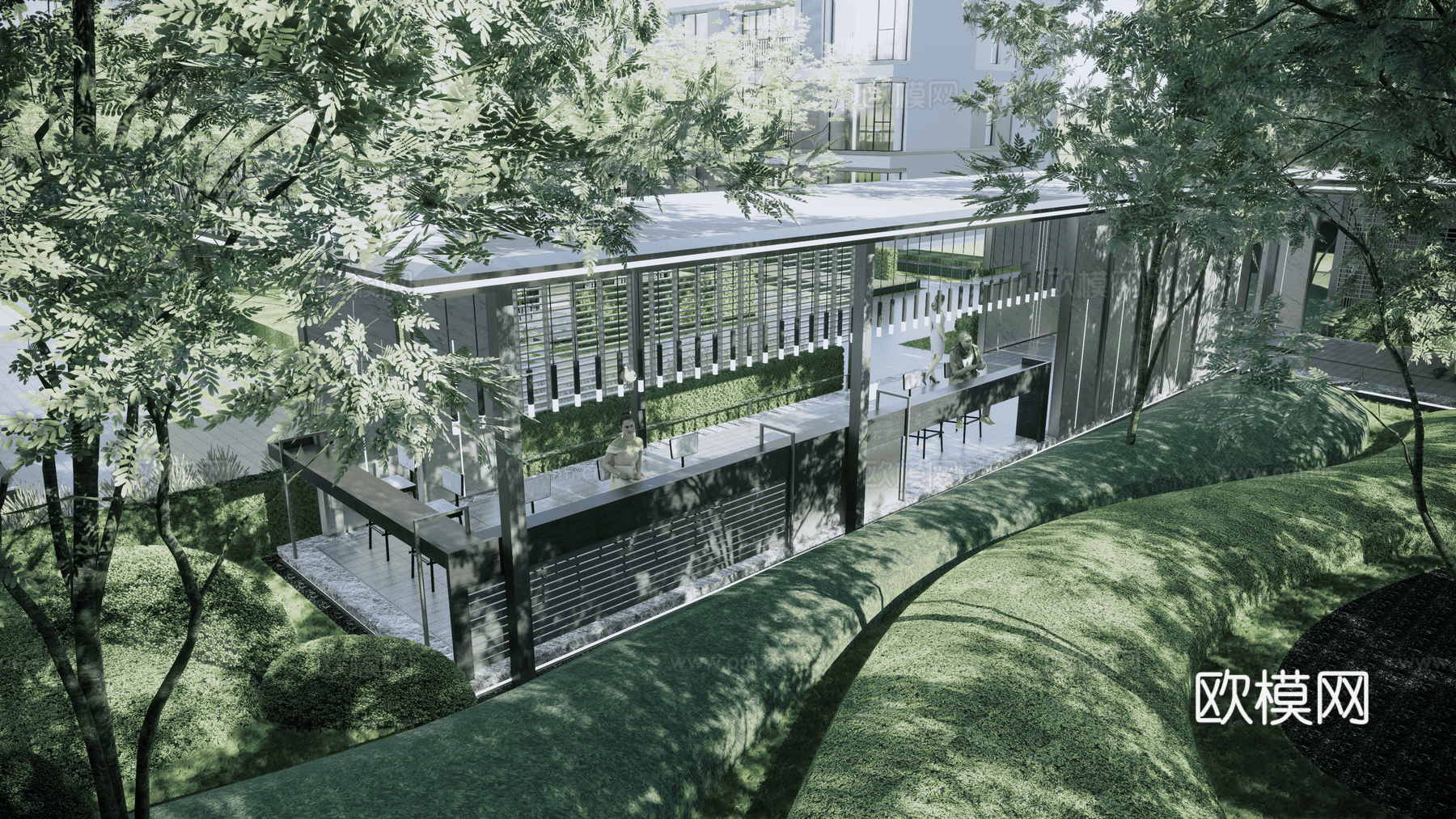 现代住宅小区外观su模型下载