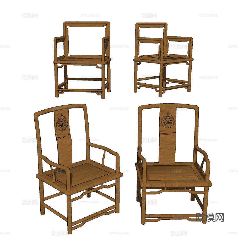 中式实木官帽椅su模型下载