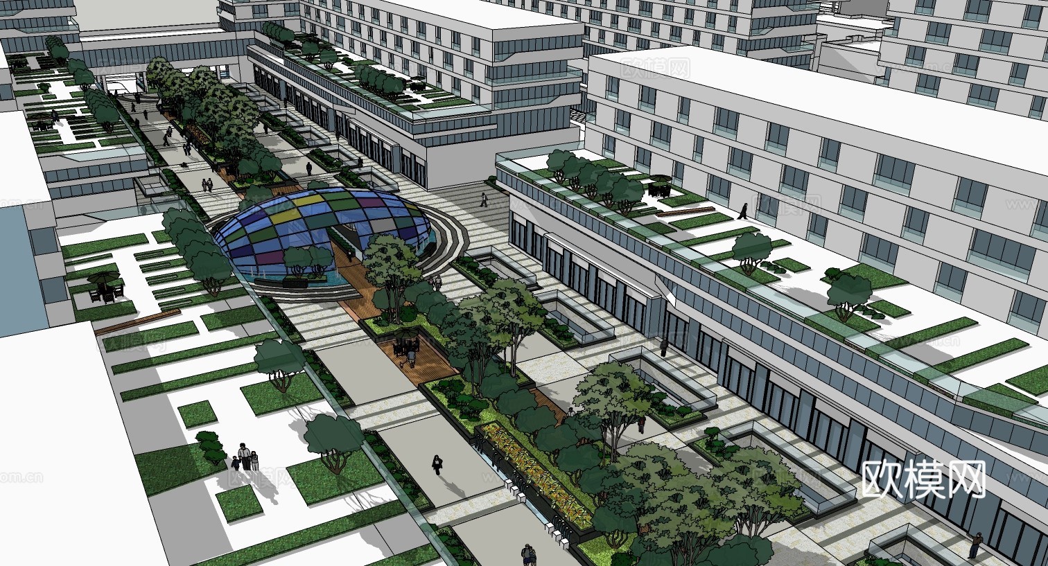 现代软件园建筑外观su模型下载