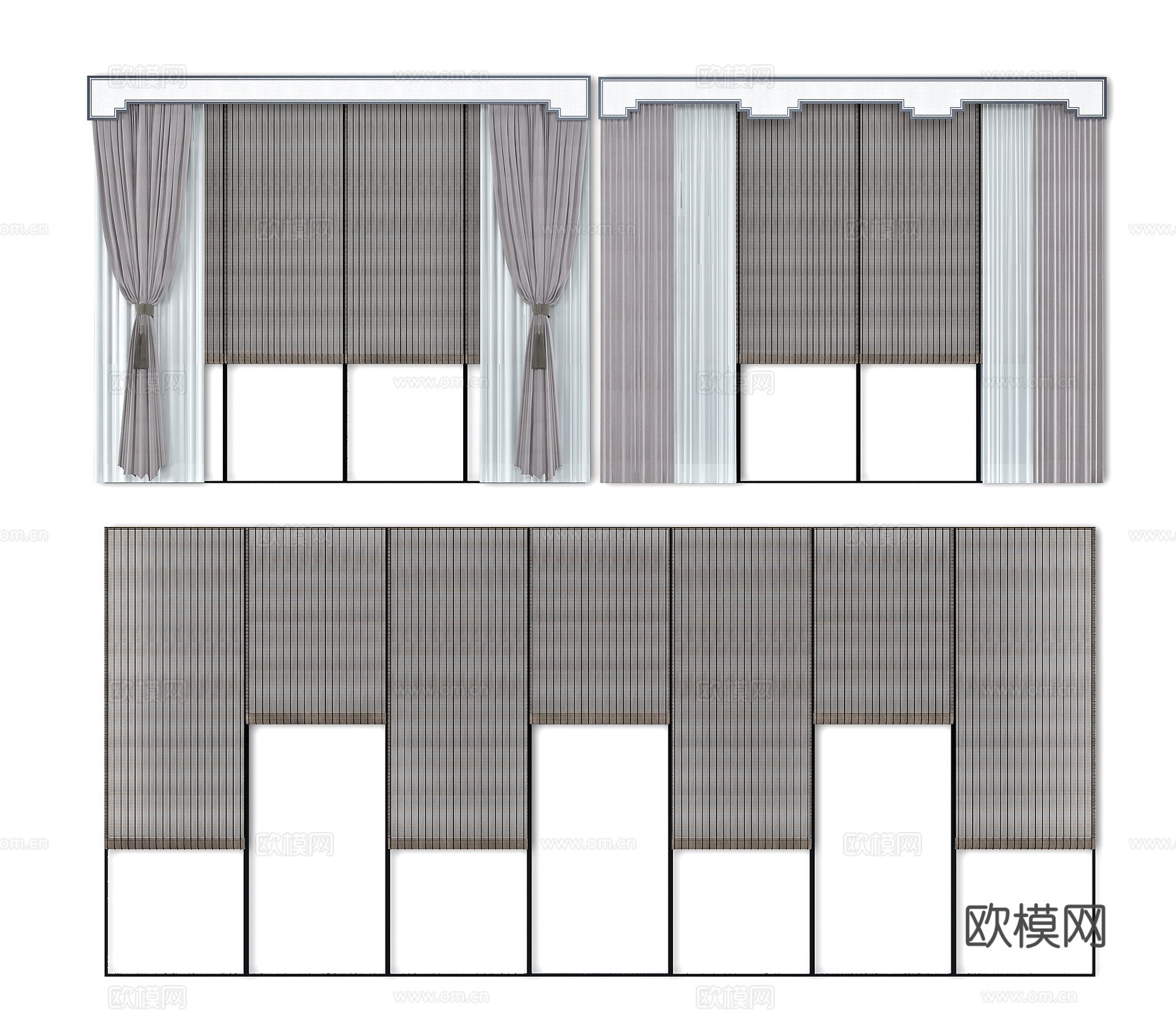 新中式窗帘竹帘su模型下载