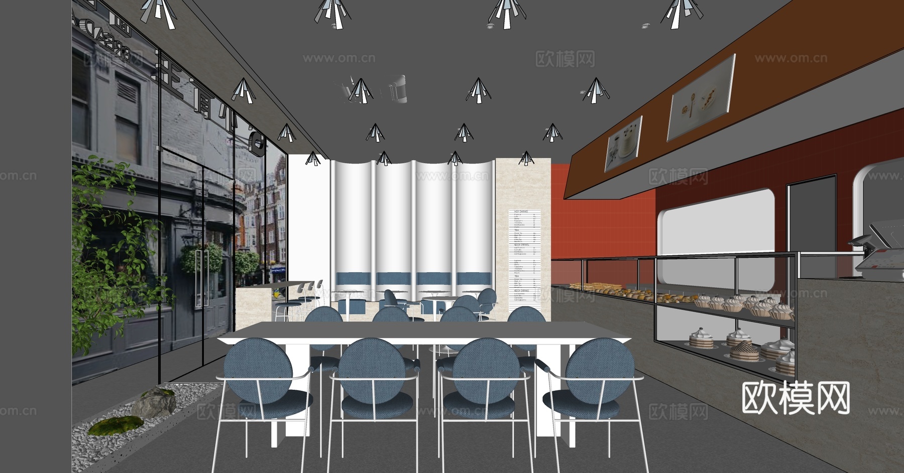 现代奶茶店甜品店面包店su模型下载
