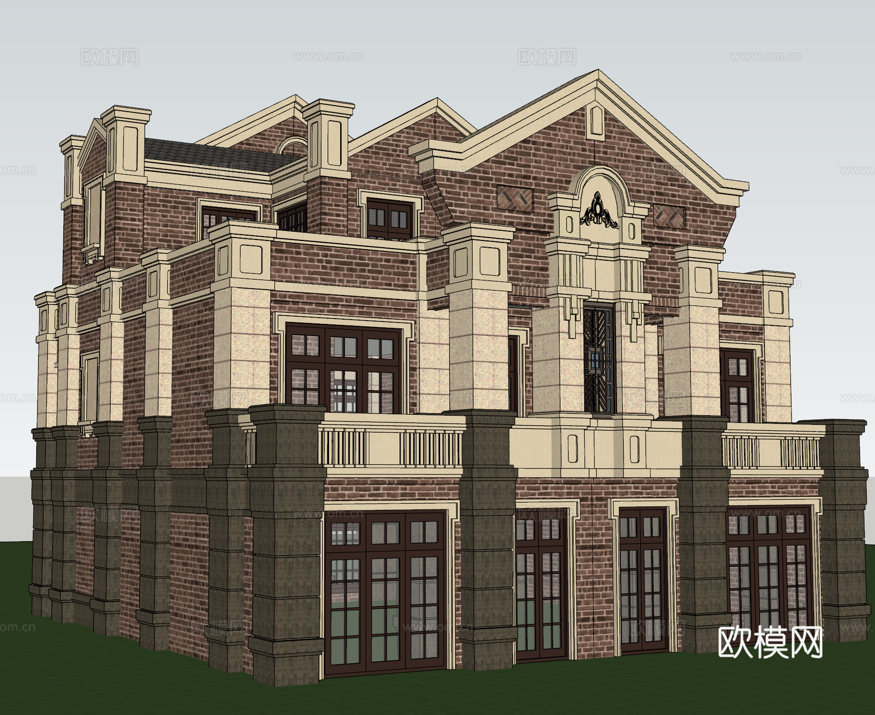 新古典双拼别墅外观su模型下载