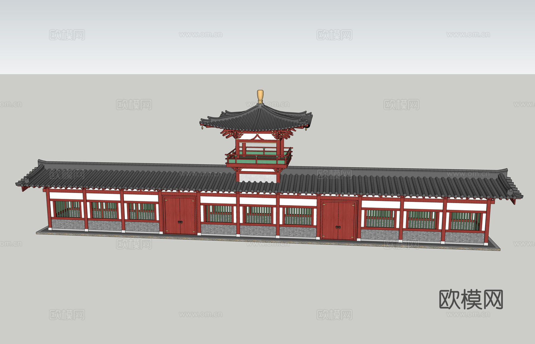 中式楼台古建外观su模型下载