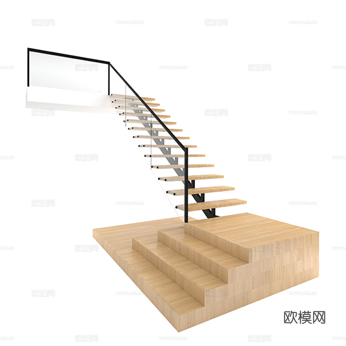 现代钢结构悬浮楼梯3d模型