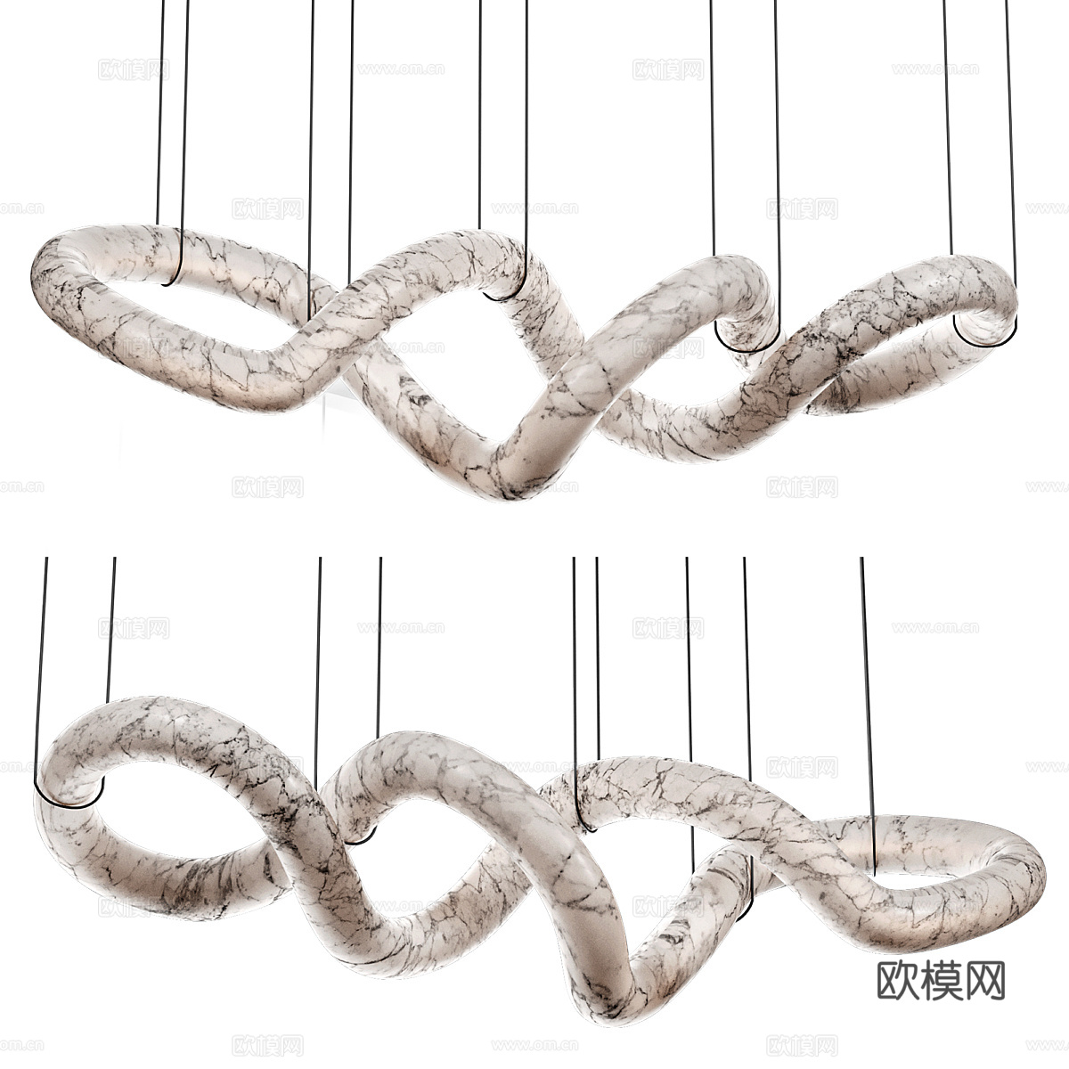 现代意式轻奢透光石扭曲吊灯3d模型