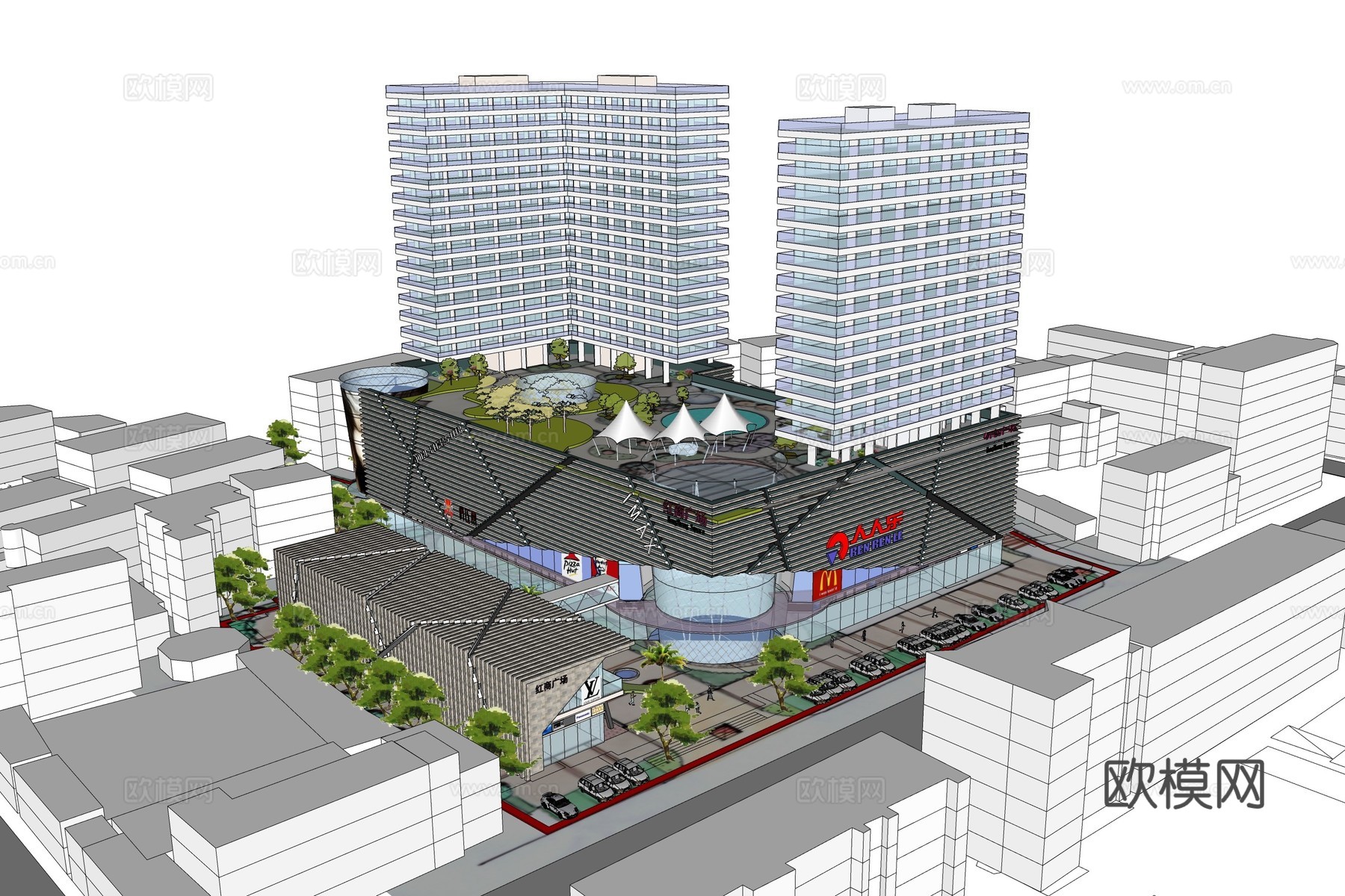 现代商业中心建筑外观su模型下载