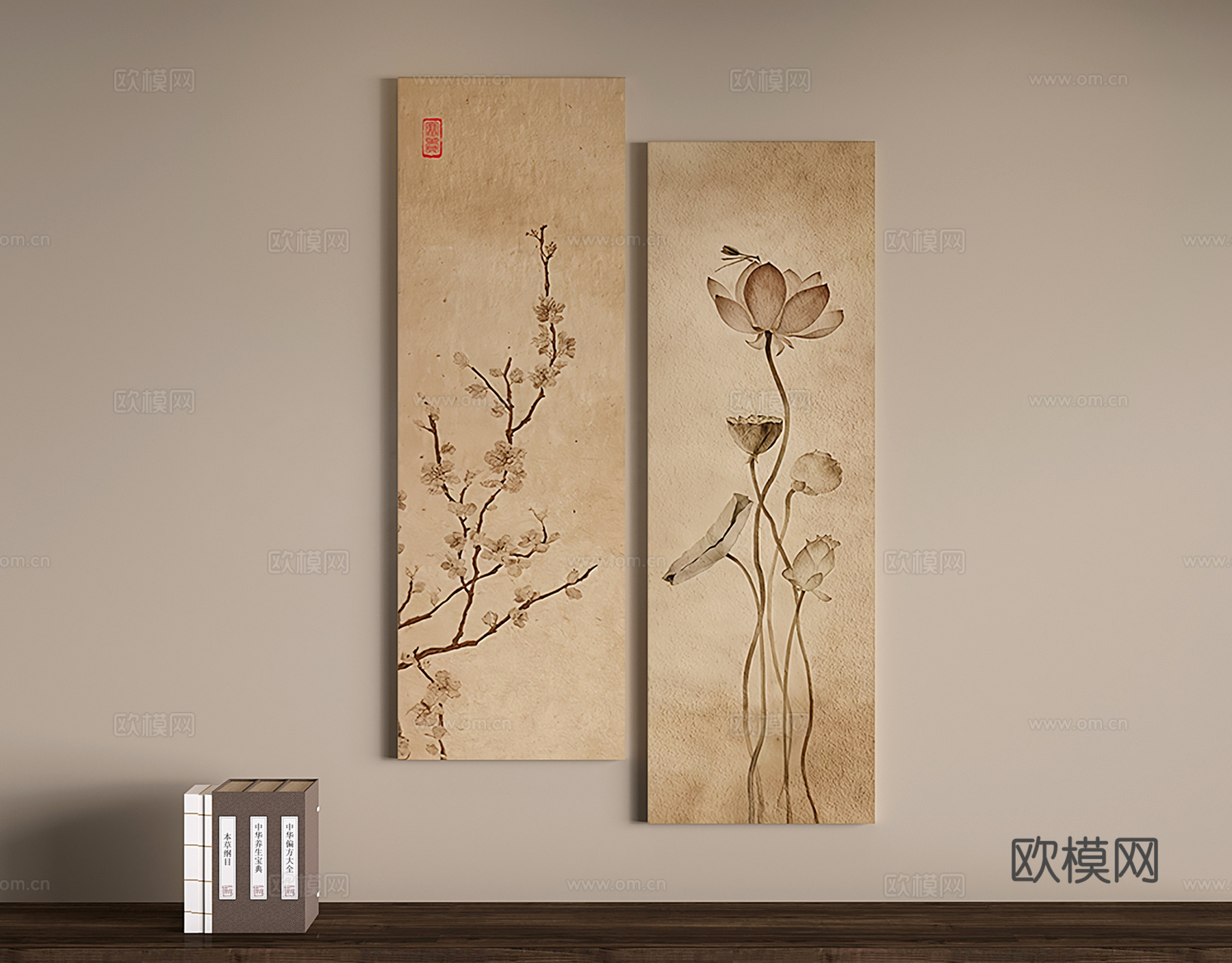 新中式古韵挂画 禅意装饰画 宋代植物画 荷花 植物画3d模型